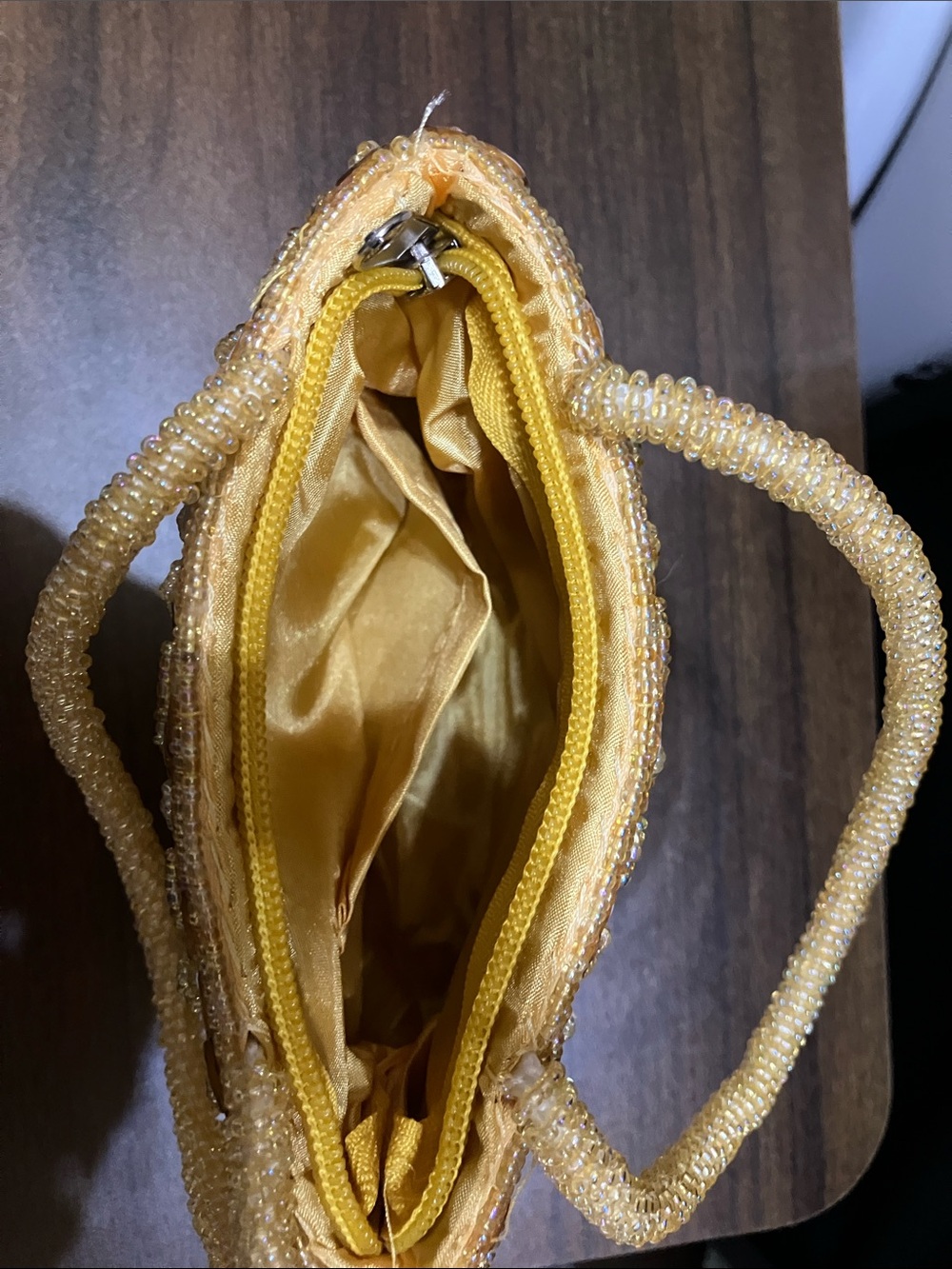 Gold Sequin Beaded Evening Clutch with Beaded Handles - Picture 7 of 11